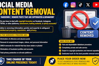 harassing, defaming, copyright leaked content dmca takedown