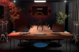 do 3d podcast studio, broadcasting room, music production studio design