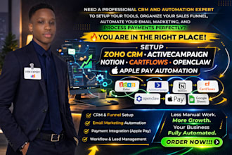 setup zoho CRM activecampaign notion cartflows openclaw apple pay automation