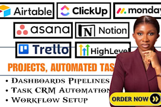 setup monday clickup asana trello for task CRM project pipeline task automation