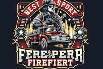design custom fireman truck and firefighter logo