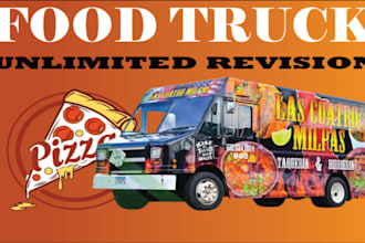create 3d food truck, restaurant, and food court design in