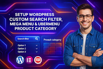 setup wordpress custom search filter, mega menu, ubermenu product category
