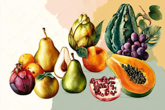 illustrate digitally realistic fruits or veggies