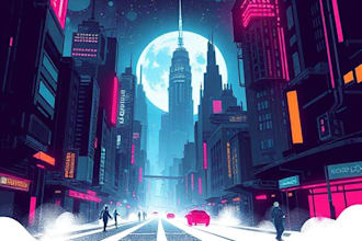 design an illustration of futuristic cyberpunk city
