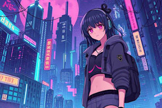 create anime cyberpunk illustration for anything