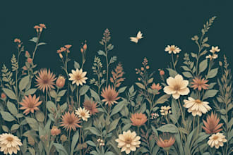 hand draw botanical illustration line art of plants, flowers