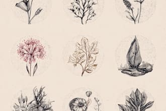 design a botanical doodle hand drawn logo