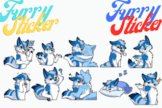 draw furry stickers, telegram stickers, fursona sticker design pack, furry oc