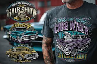 design vintage retro illustration for car clothing