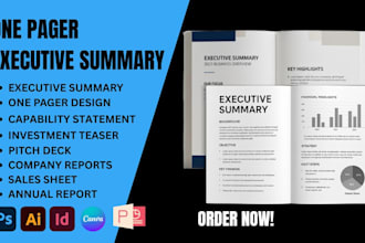 do executive summary, one pager, pitch deck sponsorship proposal company profile