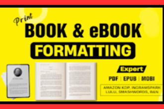 book formatting, paperback and kindle ebook formatting