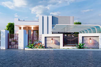 construct 3d luxury building,real estate design,car porch,front elevation render