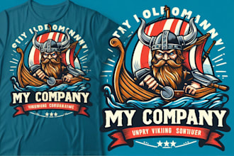 design premium vintage viking ship mascot logo t shirt design