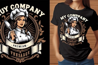 design premium vintage female chef mascot logo t shirt design