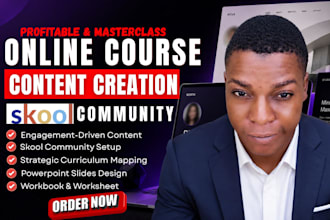write online course content, curriculum, and setup skool or circle community