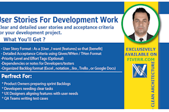 write clear detailed user stories and acceptance criteria for your project