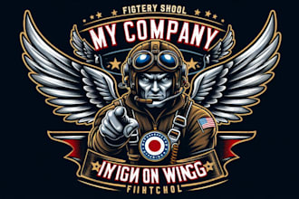 design premium vintage iron wings flight school mascot logo t shirt design
