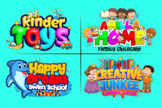 do modern kids shop, baby store, children and daycare or childcare logo design