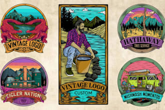 made design retro vintage logo with hand drawn illustration