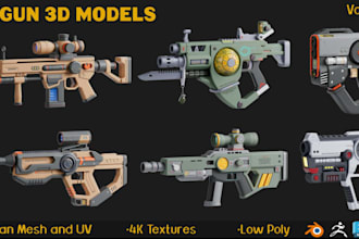 design realistic 3d gun weapon assets bazooka mini gun sci fi model video games