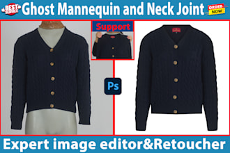 professional symmetrical neck joint ghost mannequin clothes photo editing