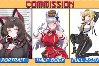 draw anime oc portrait, half body or full body
