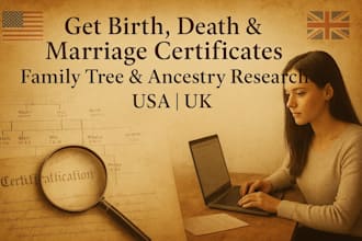 get birth, death, marriage certificate, genealogy research USA and UK