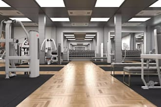 do 3d interior design for fitness center, workout gym, yoga room, boxing club