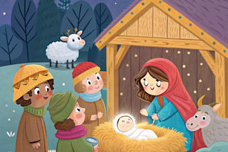 christmas children book illustration, bible illustration
