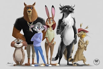 draw custom animal cartoon illustration