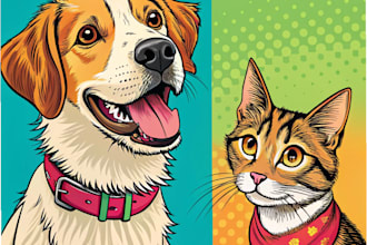 draw pop art of dog cat pet animal portrait