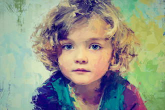 illustrate kids portrait with abstract art style