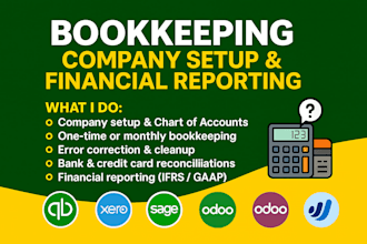 do company setup, bookkeeing in quickbook, xero, sage, oddo