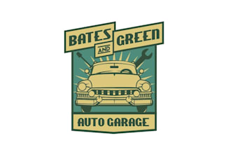 design powerful awesome auto garage bates and green logo
