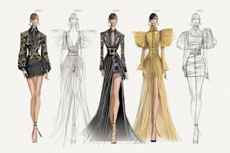draw a fashion illustration, sketch, portrait