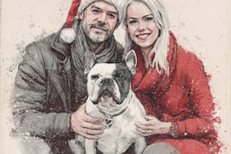 draw christmas couple family or pet portrait