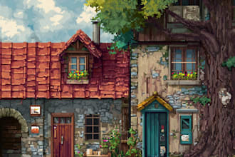 draw pixel art scene and background for your game
