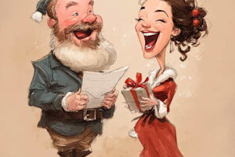 make a christmas caricature and a holiday gift card drawing