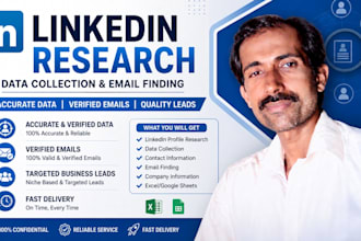 do linkedin research, data collection and email finding