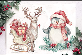 draw christmas card, invitation with watercolor