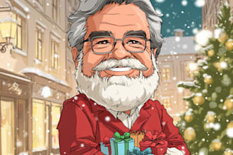 make a christmas caricature, business cartoon holiday card