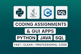 solve coding assignments and develop gui apps in python java c cpp and sql