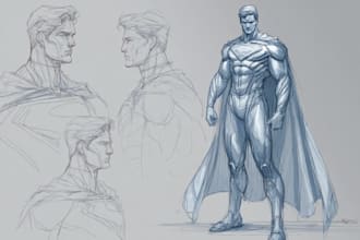 superhero sketch portrait and illustrations