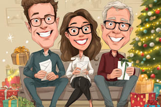 draw your group christmas, holiday funny cartoon caricature card