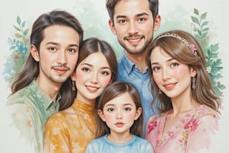 draw a family portrait with watercolor painting