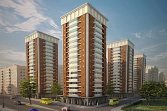 render g5 high rise building, tech company tower design, condo residential space