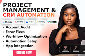 build clickup automation monday CRM dashboard trello setup asana workflow slack