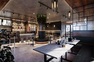 convert hand made plan to 3ddesign,coffeeshop render,commercial shop,3d interior
