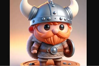 design cute chibi 3d viking warrior character, prototype cartoon, vinyl 3dprint
